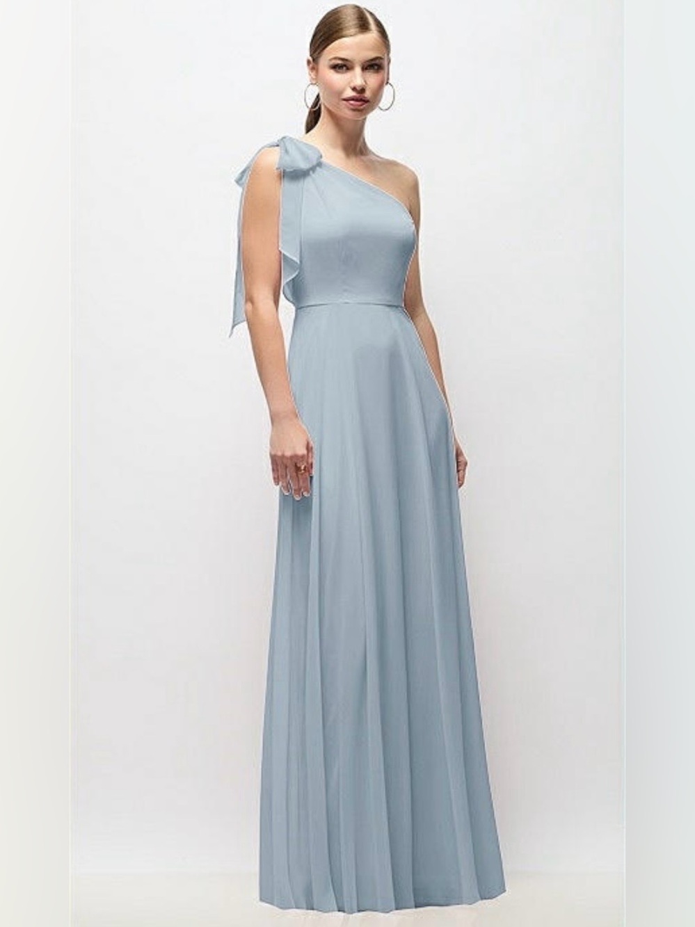 After Six 1561 Mist One Shoulder Lux Chiffon Bridesmaid Maxi Dress Size 2